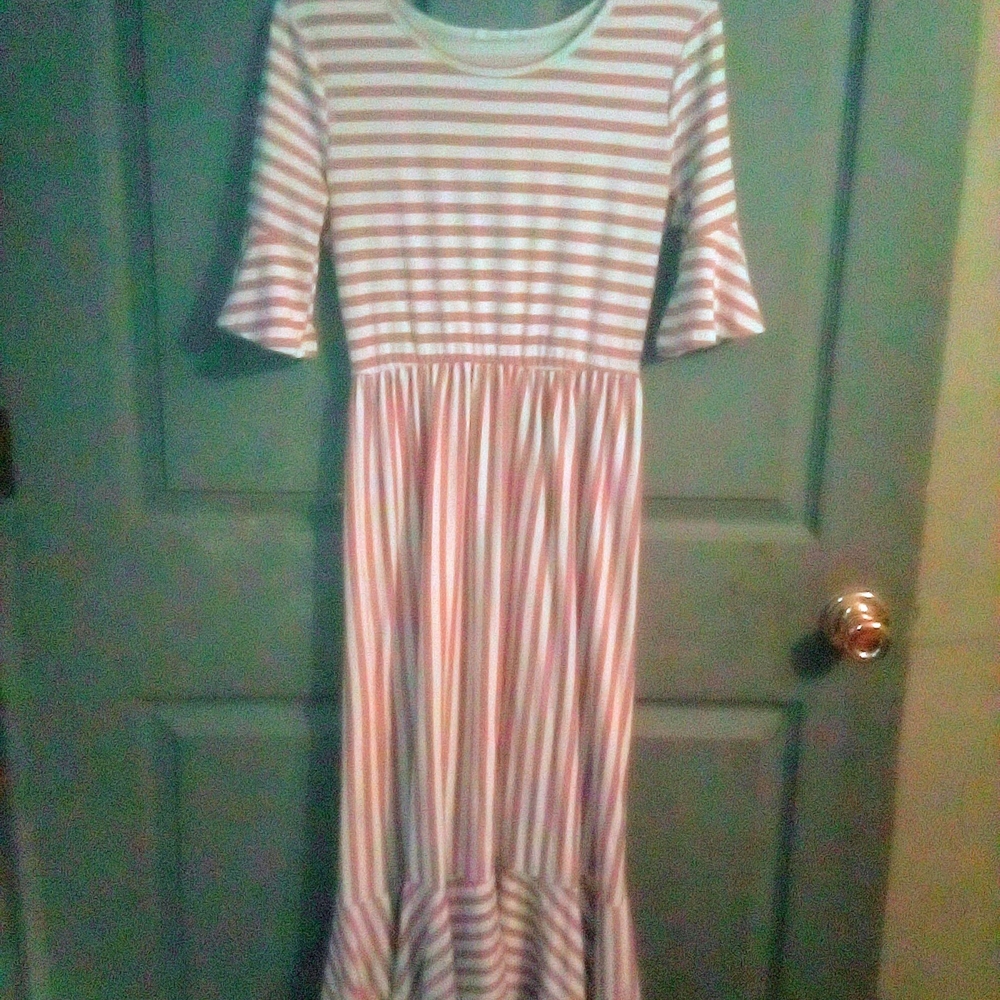 Reborn J Pink and White Striped Maxi Dress. Both